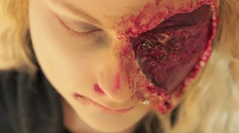 Professional make up artist making herself a Halloween mask (10/11) Video stock 48846227