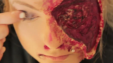 Professional make up artist making herself a Halloween mask (6/11) Video stock 48846278