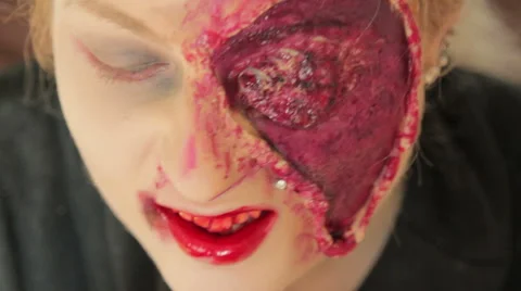 Professional make up artist making herself a Halloween mask (8/11) Stock Footage 48846297