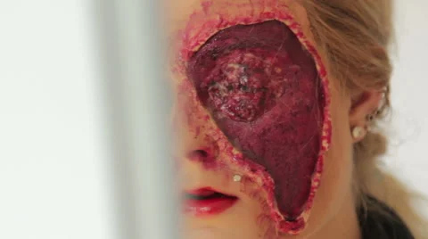 Professional make up artist making herself a Halloween mask (11/11) Stock Footage 48846306