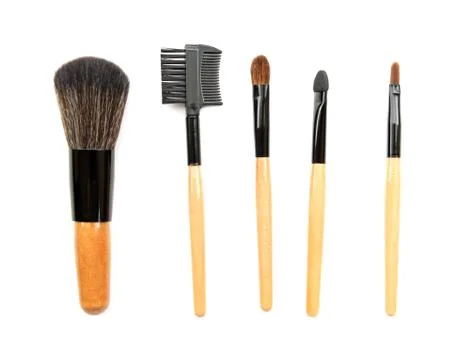 Professional make-up brush. collection of brushes on white background Stock Photos