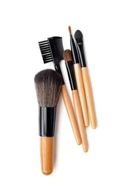 Professional make-up brush. collection of brushes on white background Stock Photos