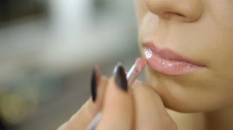 Professional Make-up. Lipgloss. Lipstick Stock Footage 63465990