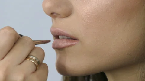 Professional Make-Up Model Applying Lipgloss Brush Stock Footage 58599443