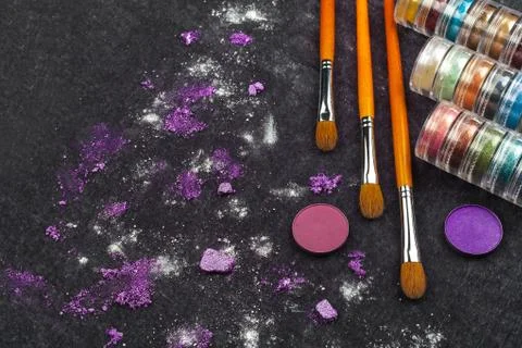 Professional make up tools and loose eyeshadow Stock Photos