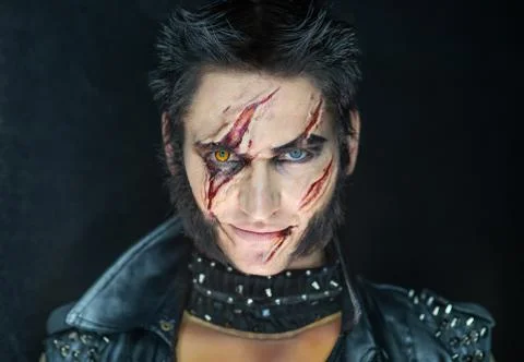 Professional make-up werewolf Wolverine Stock Photos