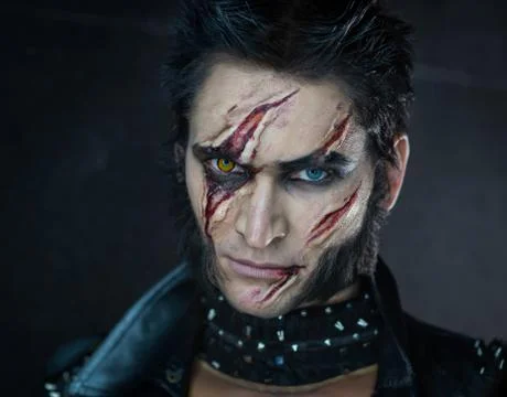 Professional make-up werewolf Wolverine Stock Photos