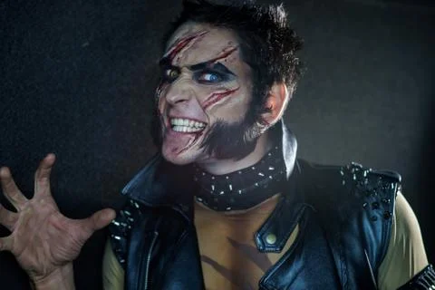 Professional make-up werewolf Wolverine Stock Photos