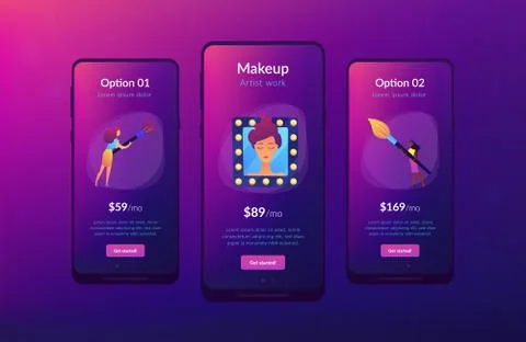 Professional makeup app interface template. Ilustração Stock