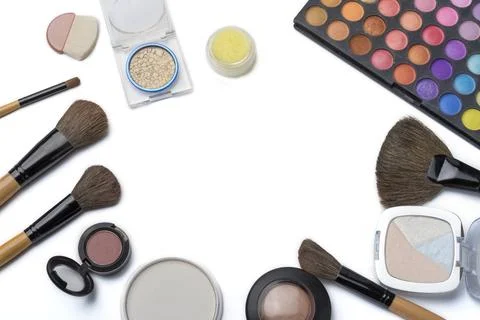 Professional makeup brushes and tools, make-up products set. Stock Photos