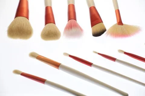 Professional makeup brushes on white background Stock Photos