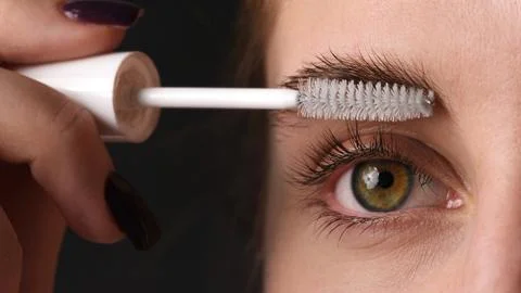 Professional Makeup Close Up Shoot, Brushing Eyebrows With Cosme Stock Photos