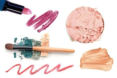 Professional makeup collection and tools isolate on white. Stock Photos