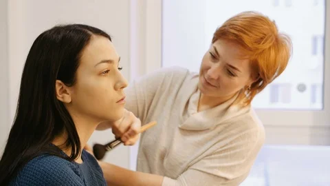 Professional makeup mascara application with brush - work in beauty fashion Stock Footage 73644750