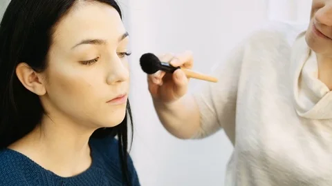 Professional makeup mascara application with brush - work in beauty fashion Stock Footage 73644915