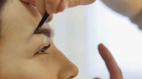 Professional makeup mascara application with brush - work in beauty fashion Stock Footage 73645752