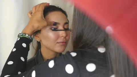 Professional makeup mascara applying Stock Footage 131149171