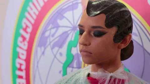 Professional makeup in process. close up Stock Footage 164931359