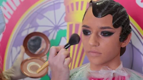 Professional makeup in process. close up Video stock 164931667