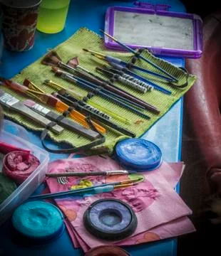 Professional Makeup set on a Table Foto stock