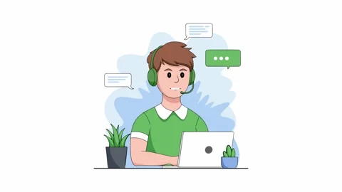 Professional Male Customer Support Representative Working on Laptop with Hea Stock Footage 334641667