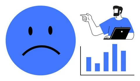 Professional man analyzing negative performance graph, indicating downward .. Stock Illustration