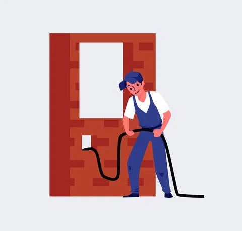 Professional man electrician worker performs installation wiring for electric. Stock Illustration