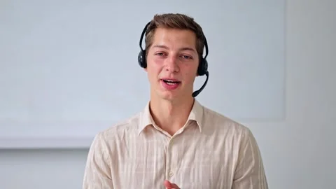 Professional Man in Headset Talking Stock-Footage 316332568