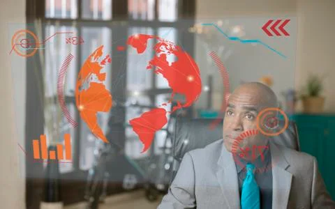 Professional Man Reading a Futuristic Computer Screen Stock Photos