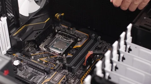 Professional man repairing and assembling a computer desktop Stock Footage 93319648
