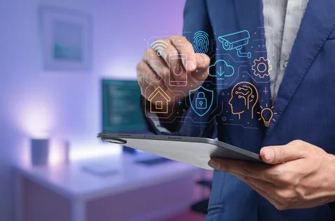 Professional Man Using Tablet with Digital Technology Interface Foto stock