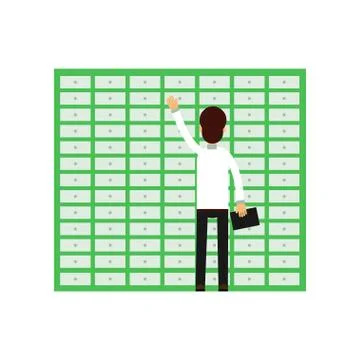 Professional man worker opening banking cell. Safe deposit boxes. Cartoon male Stock Illustration