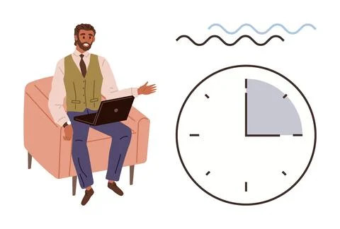 Professional man working on a laptop with a focus on managing time effectively Illustrazione stock