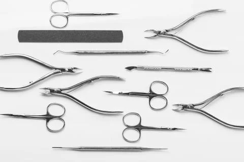 Professional manicure tools on a white background. Stock-Fotos