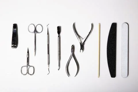 Professional manicure tools on a white background. Foto stock