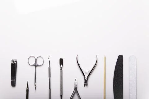 Professional manicure tools on a white background. Foto stock