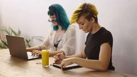 Professional marketer women remote working at coworking space. Close up of women Stock Footage 210800376