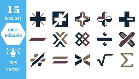 Professional math operation icon set with mathematics calculation arithmetic Stock Illustration