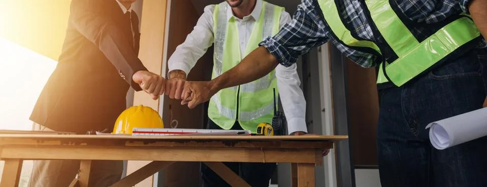 Professional Mechanical Engineer team Working on Personal Computer at Metal.. Stock Photos