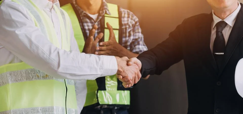 Professional Mechanical Engineer team Working on Personal Computer at Metal.. Stock Photos