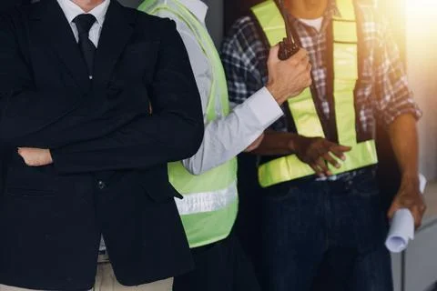 Professional Mechanical Engineer team Working on Personal Computer at Metal.. Stock Photos