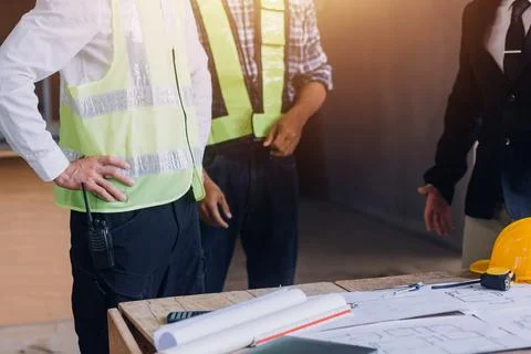 Professional Mechanical Engineer team Working on Personal Computer at Metal.. Stock Photos