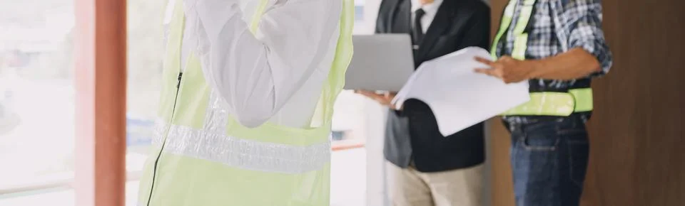 Professional Mechanical Engineer team Working on Personal Computer at Metal.. Stock Photos