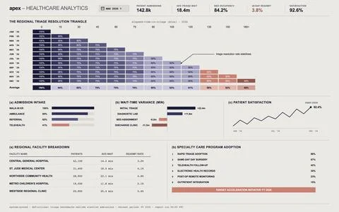 Professional medical data dashboard displaying hospital triage rates, patient 스톡 일러스트