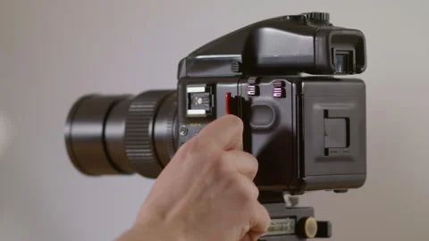 Professional medium format camera. Vintage Roll Film Camera. Stock Footage 267007390