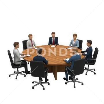 Professional meeting around a round table isolated on white background PSD Template