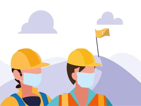 Professional men working with face mask 스톡 일러스트