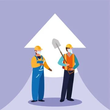 Professional men working with face mask Stock Illustration