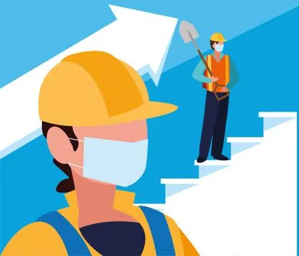 Professional men working with face mask Illustrazione stock