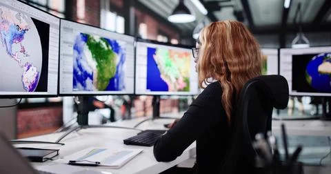 Professional Meteorologist Analyzing Climate Science Data For Weather Forecas Stock Photos